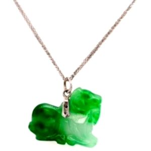 SOLD 18K Jade Goat Pendant Necklace on White Gold Chain SOLD